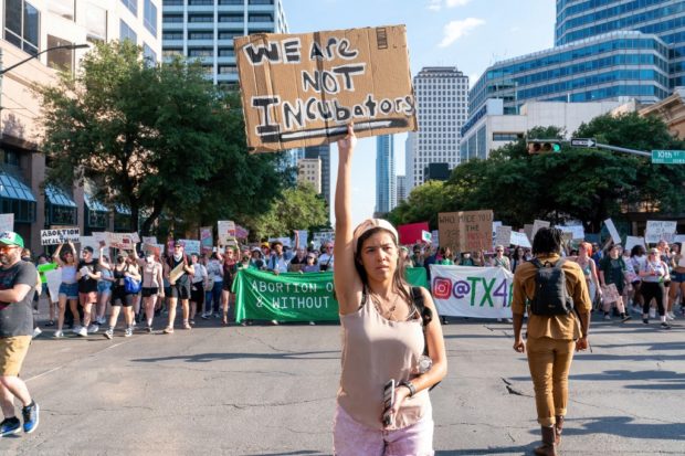 Abortion rights demonstrators gather near the State Capitol in Austin, Texas