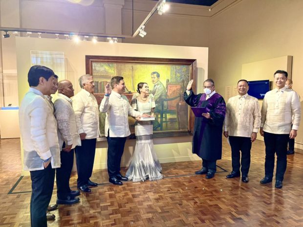 Re-electionist Senator Juan Miguel Zubiri takes his oath office, administered by Chief Justice Alexander Gesmundo, at the National Museum in Manila City on Thursday, June 30. Courtesy of Sen. Zubiri