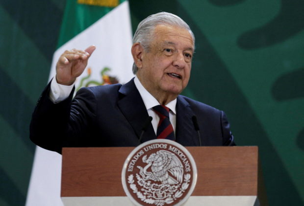 FILE PHOTO: Mexico's President Andres Manuel Lopez Obrador speaks during a news conference at a military base in Apodaca, on the outskirts of Monterrey, Mexico May 13, 2022. REUTERS/Daniel Becerril/File Photo