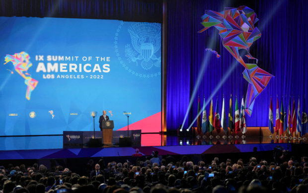 FILE PHOTO: U.S. President Joe Biden speaks during the ninth Summit of the Americas, in Los Angeles, California, U.S. June 8, 2022. REUTERS/Lauren Justice/File Photo