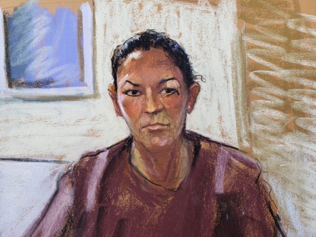 FILE PHOTO: Ghislaine Maxwell appears via video link during her arraignment hearing in Manhattan Federal Court, in the Manhattan borough of New York City, New York, U.S. July 14, 2020 in this courtroom sketch. REUTERS/Jane Rosenberg