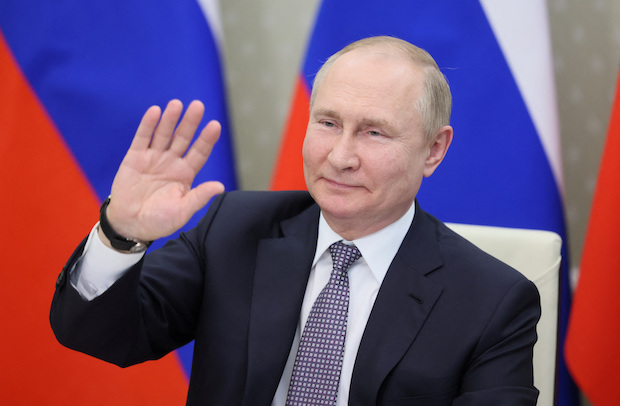 Russian President Vladimir Putin attends a BRICS+ meeting via a video link in the Moscow region. STORY: Putin to make first foreign trip since launching Ukraine war