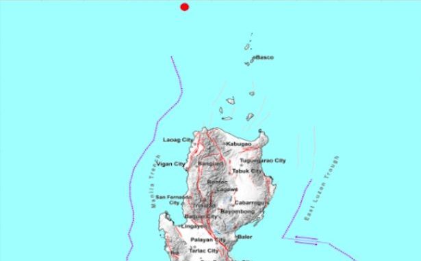 Map shows epicenter of the earthquake. (Map from Phivolcs). STORY: Magnitude 5.1 quake recorded off Batanes