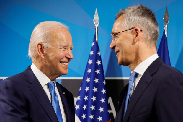 Joe Biden and Jens Stoltenberg at NATO summit in Madrid. STORY: NATO invites Finland, Sweden to join