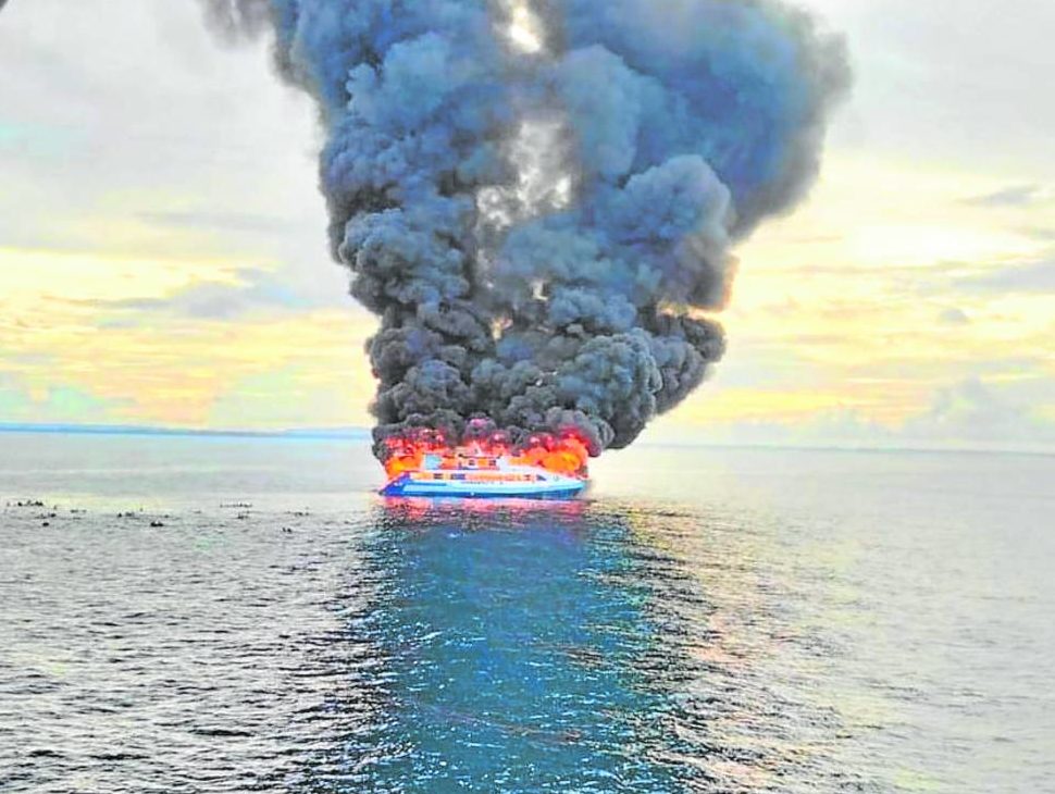 Fire consumes MV Mercraft 2 near the port of Real, Quezon