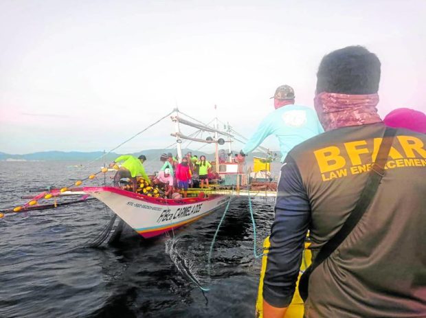 suspected illegal fishers allegedly using “taksay” (ring nets) off the island of Alabat in Lamon Bay, Quezon