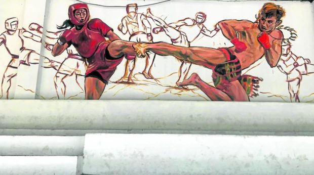 A section of the “Wall of Heroes” mural at the Athletic Bowl in Baguio City. STORY: In Baguio, mural honors sports legends, Olympians