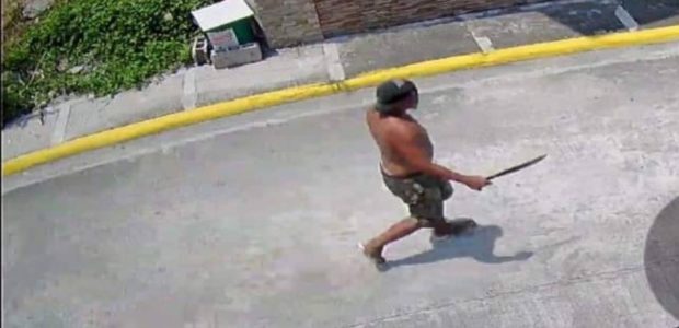 A security camera footage shows a man in Sta. Maria town, Bulacan province armed with a bolo. The suspect was eventually gunned down by a responding policeman after attacking the latter. (Photo courtesy of Bulacan police)