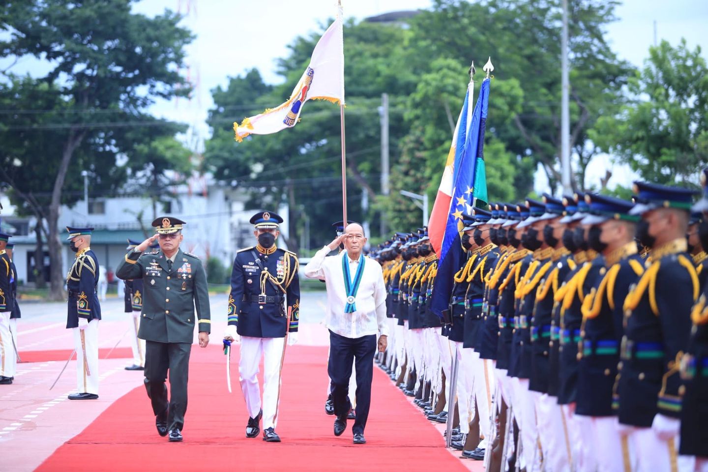 The Armed Forces of the Philippines (AFP) holds a testimonial parade and review in honor of outgoing Defense Secretary Delfin Lorenzana, who will end his term on June 30