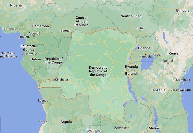 Democratic Republic of Congo map. STORY: Congo rebels seize eastern border town, 30,000 flee into Uganda