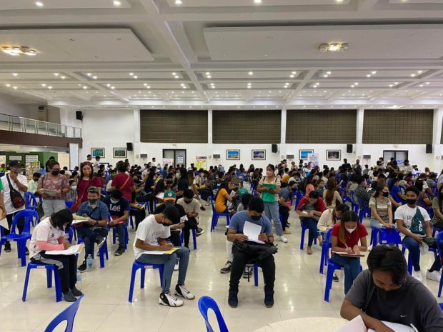 Job seekers attend a job fair in the Ilocos region on June 12, 2022 on the celebration of Philippine Independence Day. STORY: 9.6 million adult Filipinos jobless as of December 2022 – SWS