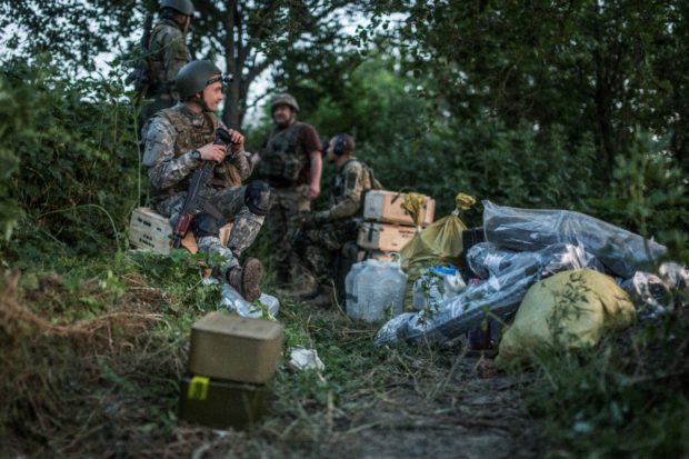 Ukrainian service members among trees