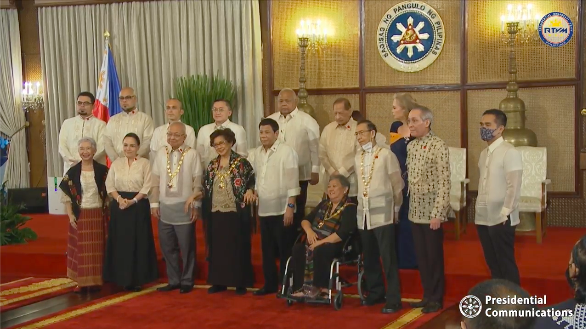 Photos: President Rodrigo Duterte confers the Order of National Artists to eight awardees in Philippine culture and the arts on Thursday at the Malacañang Palace. Screengrab from RTVM Facebook page