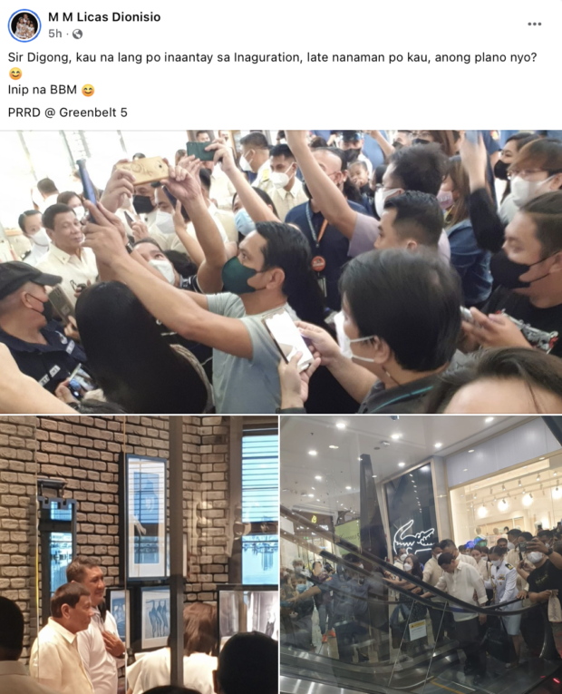 Pres. Duterte spotted at a mall in Makati. Images c/o M M Licas Dionisio / Facebook