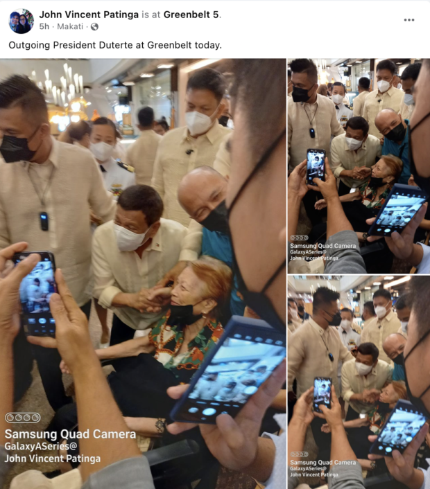 Pres. Duterte spotted at a mall in Makati. Images c/o John Vincent Patinga