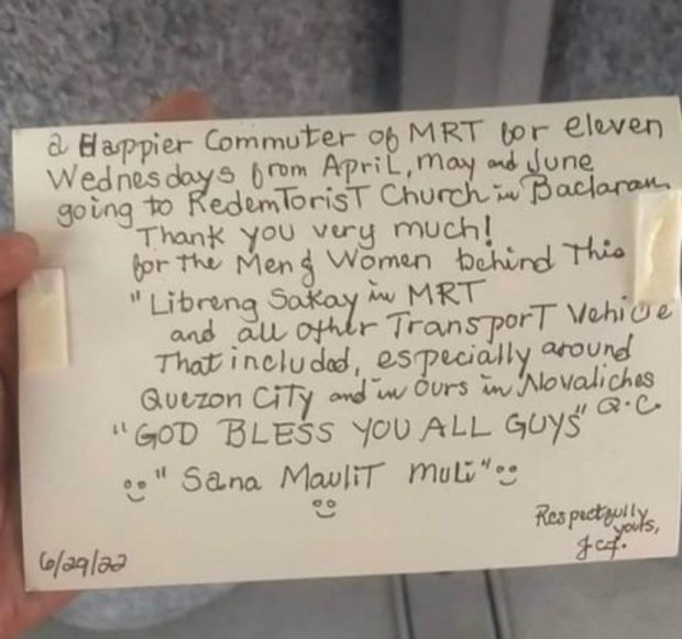 A missive from a train commuter. Image from DOTr-MRT 3 / Facebook