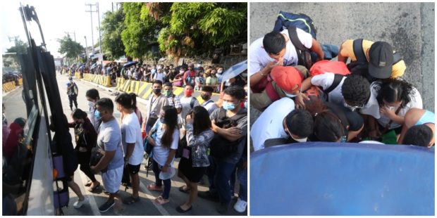 ROUTINE BECOMES ORDEAL Hundreds of commuters are forced to wait longer than usual for their ride in scorching heat along Commonwealth Avenue in Quezon City on Tuesday, a scene replicated in other parts of the metropolis, due to a shortage of public utility vehicles (PUVs). There was no transport strike, but the jeepney group Piston said it observed that a growing number of PUV drivers had opted to quit their jobs as the successive fuel price increases shrunk their income. —PHOTOS BY NIÑO JESUS ORBETA