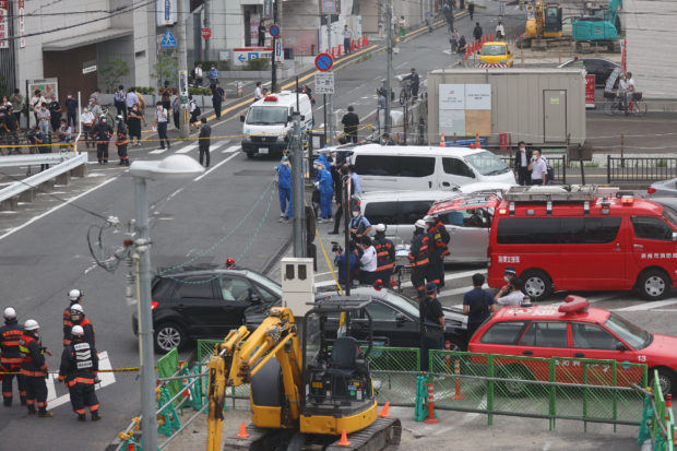 The photo shows a general view shows at the scene where Japan's former prime minister Shinzo Abe was attacked