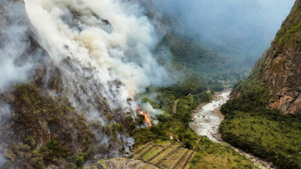 A forest fire burns in Machu Picchu, Peru, in this image released on June 29, 2022. Ministry of Culture of Peru/Handout via REUTERS