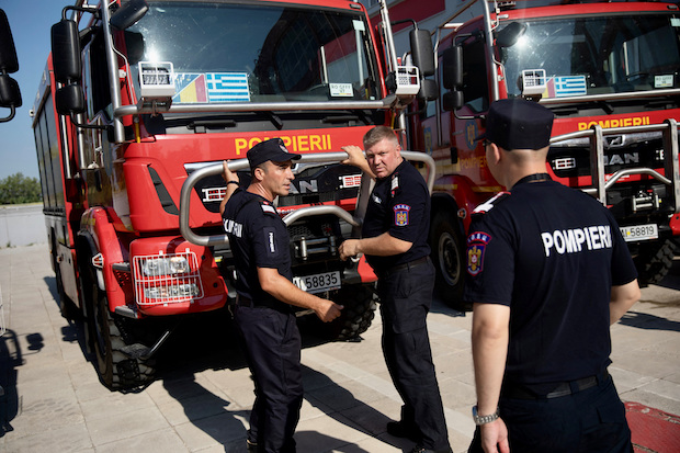 Romanian firefighters arrive in Greece for the summer season. STORY: Foreign firefighters arrive in Greece for summer wildfire season Foreign firefighters arrive in Greece for summer wildfire season