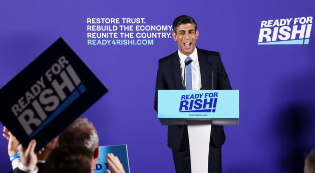 Former Chancellor of the Exchequer Rishi Sunak speaks to the media at an event to launch his campaign to be the next Conservative leader and Prime Minister, in London, Britain, July 12, 2022. REUTERS/Henry Nicholls