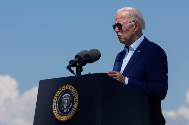 U.S. President Joe Biden delivers remarks on climate change and renewable energy at the site of the former Brayton Point Power Station in Somerset, Massachusetts, U.S. July 20, 2022. REUTERS/Jonathan Ernst