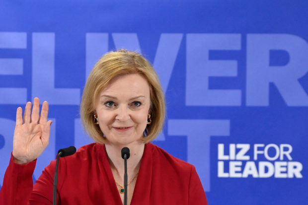 FILE PHOTO: British Foreign Secretary and Conservative leadership campaign candidate Liz Truss speaks during her campaign launch event, in London, Britain July 14, 2022. REUTERS/Toby Melville