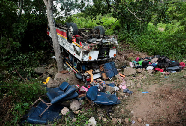 A view of the crashed bus after an accident that occurred on the Pan-American highway in Nicaragua's Esteli province, Nicaragua, July 28, 2022. REUTERS/Stringer
