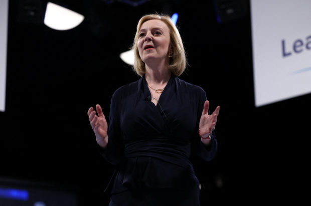 Conservative leadership candidate Liz Truss speaks at a hustings event, part of the Conservative party leadership campaign, in Leeds, Britain July 28, 2022. REUTERS/Henry Nicholls