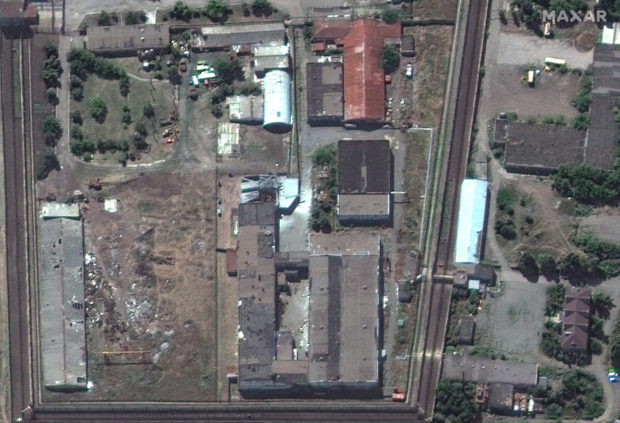 A satellite image shows a closer view of a prison after a strike on a facility in Olenivka, as Russia's attack on Ukraine continues, Ukraine July 30, 2022. Satellite image 2022 Maxar Technologies/Handout via REUTERS