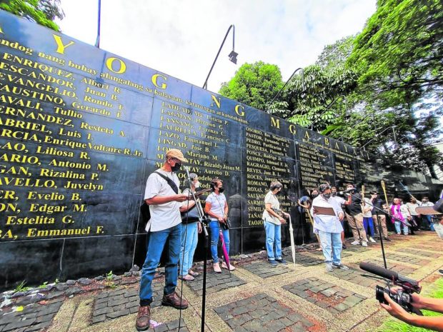 An air of defiance hung over the Bantayog ng mga Bayani freedom park in Quezon City on Thursday morning as dozens of martial law survivors swore to resist the whitewashing of the horrors of Ferdinand Marcos’ dictatorship.