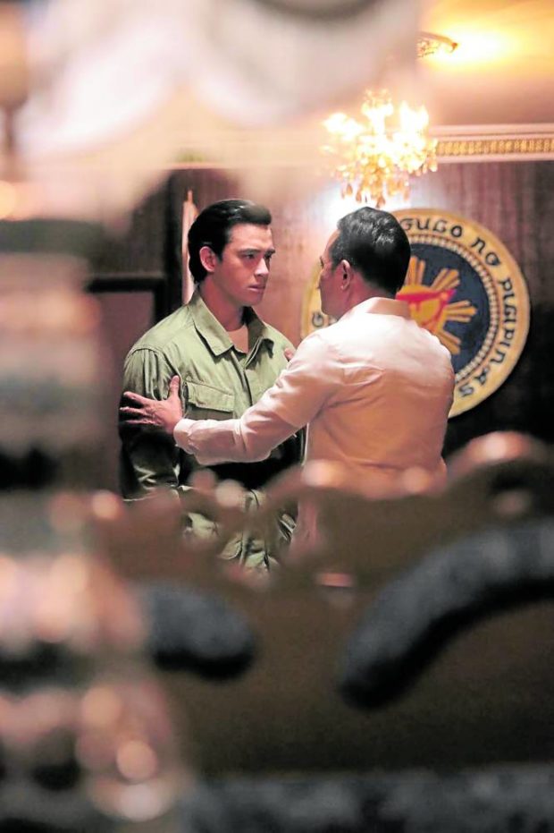A scene in the movie “Maid in Malacañang” with Diego Loyzaga as Ferdinand “Bongbong” Marcos Jr. and Cesar Montano as Marcos’ father.