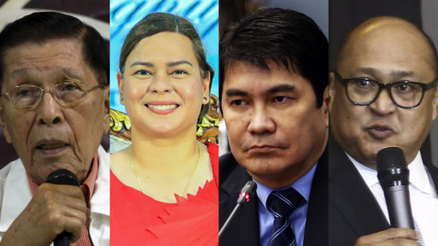 From left to right: Juan Ponce Enrile, Sara Duterte-Carpio, Erwin Tulfo, Jose Arnulfo Veloso