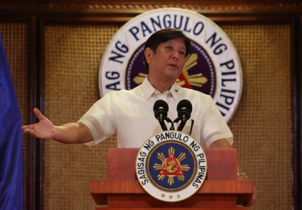 DIRECTION-SETTING President Marcos holds his first press conference in Malacañang shortly after presiding over his first Cabinet meeting on Tuesday. —MARIANNE BERMUDEZ
