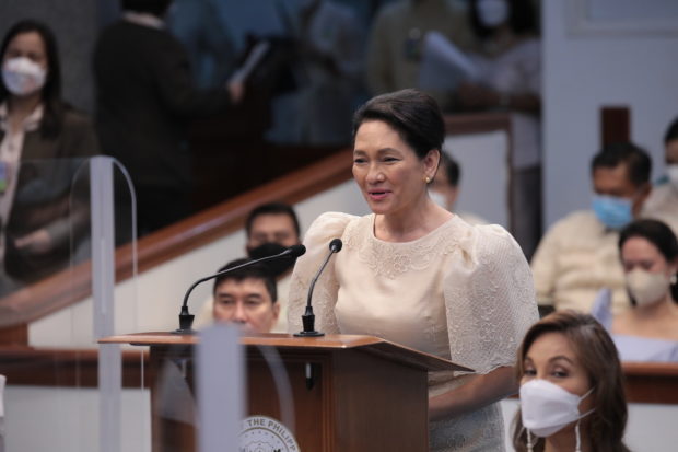 THE MINORITY BLOC: On her 2nd term, Sen. Risa Hontiveros takes the floor and nominated Sen. Aquilino “Koko” Pimentel III as the minority leader of the 19th Congress, Monday, July 25, 2022. Hontiveros has been in the minority bloc during the 17th and 18th Congresses.