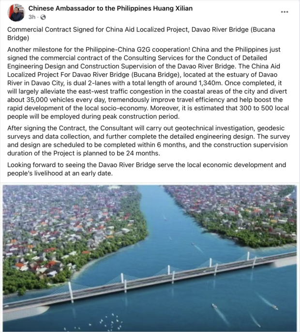 The Philippines and China have teamed up for the construction of the Davao River Bridge in Davao City.