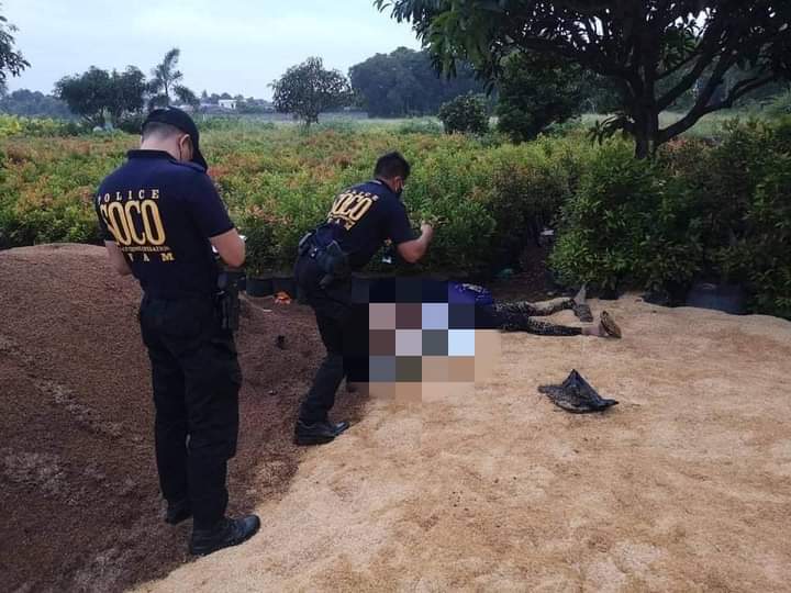 Police in Bulacan process the crime scene after a suspected armed robber was killed in a shootout with lawmen