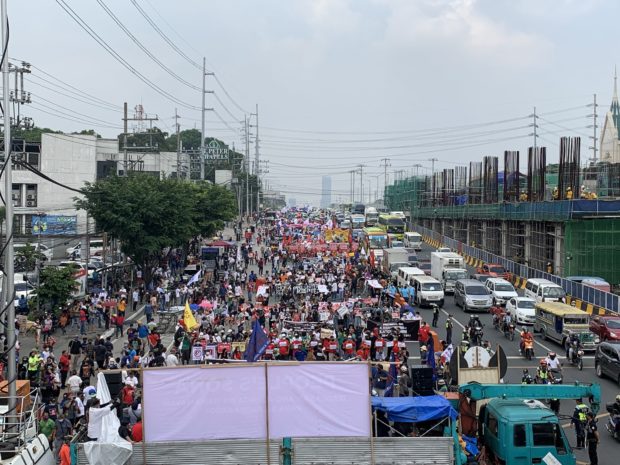 More than 8,000 protesters marched to the streets ahead of President Ferdinand Marcos Jr.’s first State of the Nation Address (Sona), said Bagong Alyansang Makabayan (Bayan) on Monday.