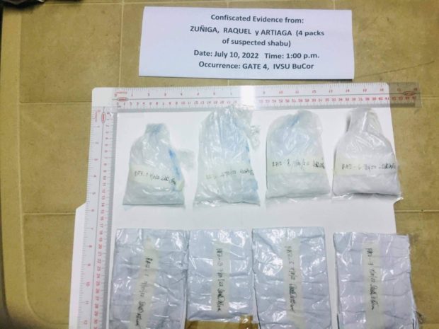 Bureau of Correction officers found four tape-sealed white envelopes, each with a knot-tied plastic bag containing suspected shabu.