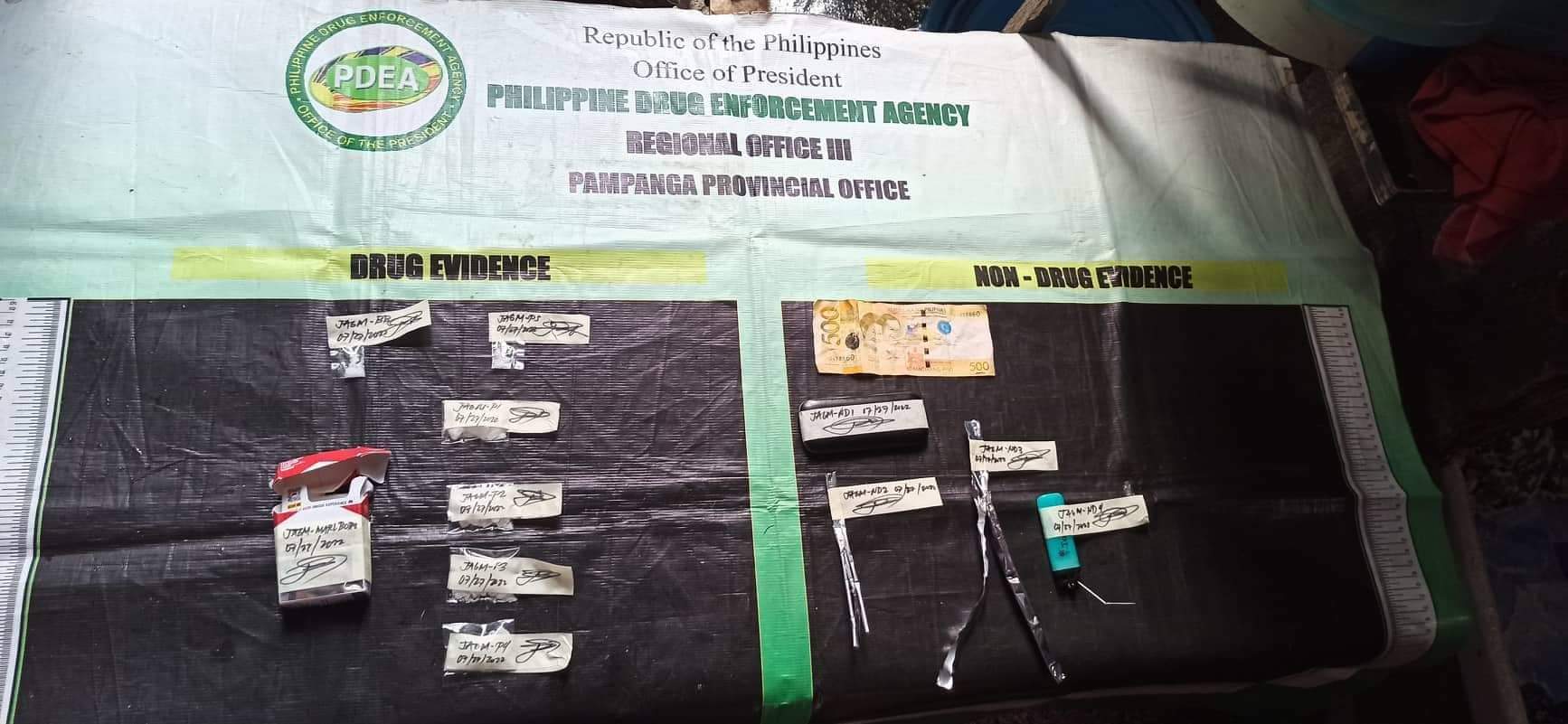 The pieces of evidence were allegedly seized from the five drug suspects during a buy-bust operation in Mabalacat City