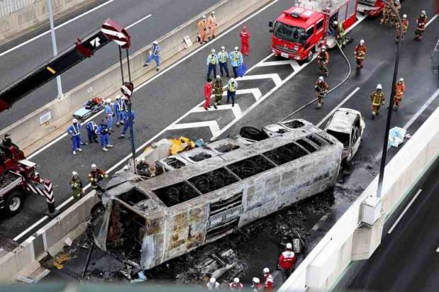 2 dead after bus overturns in fiery crash on expressway in Nagoya