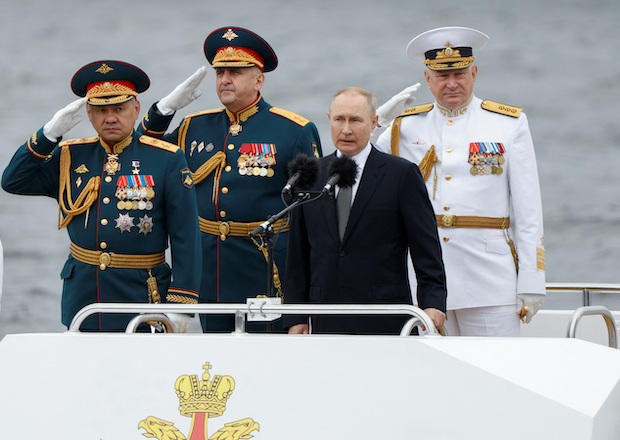 Russian Navy Day celebrations in Saint Petersburg. STORY: On Navy Day, Putin says US is main threat to Russia