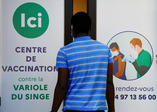 A man at monkeypox vaccination center in France. STORY: 2,171 people infected with monkeypox in France