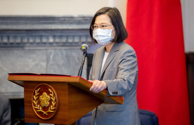 FILE PHOTO: Taiwan President Tsai Ing-wen speaks at a meeting with U.S. Senator Ed Markey and other members of the U.S. congressional delegation (not pictured) at the presidential office in Taipei, Taiwan in this handout image released August 15, 2022. Taiwan Presidential Office/Handout via REUTERS