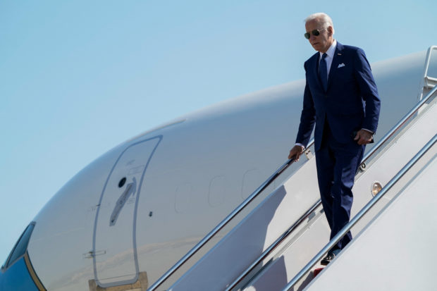 FILE PHOTO: U.S. President Joe Biden disembarks from Air Force One at Joint Base Andrews, Maryland, U.S., August 29, 2022. REUTERS/Elizabeth Frantz/File Photo
