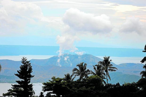 Taal Volcano is showing signs of renewed unrest, with sulfur dioxide emission reaching over 17,000 metric tons on Sunday and voluminous steam-rich plume activity in the past three days, as shown in this photo taken on Monday. Residents in areas surrounding the volcano are asked to stay alert even as the volcano remains under alert level 1. STORY: Taal still showing signs of unrest