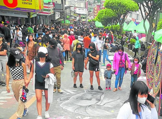Crowds in Baguio’s business district during weekends reflect the improved economic growth in the city and the rest of the Cordillera since the pandemic first shuttered business activities in 2020. 