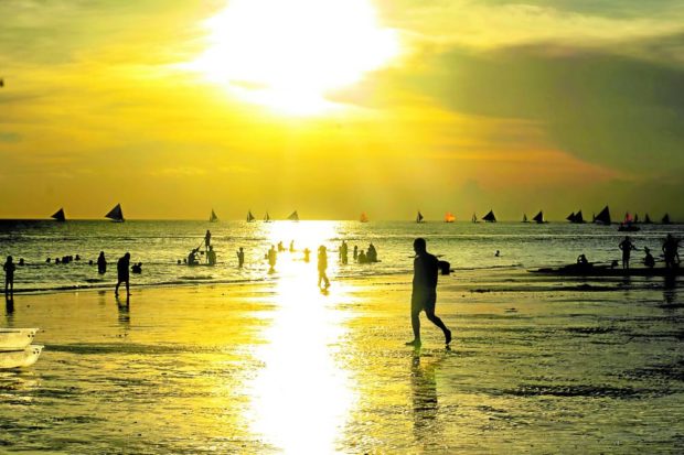 Sunset scene on a beach in Boracay. STORY: Boracay foreign arrivals jump by 246%