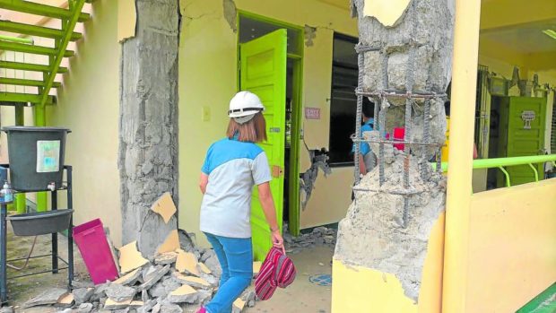 The building of Dugong Elementary School in Bucay, Abra, shows cracks and its columns and beams are shattered after the magnitude 7 earthquake