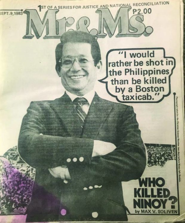 Cover of Mr. & Ms. magazine with Ninoy Aquino on cover